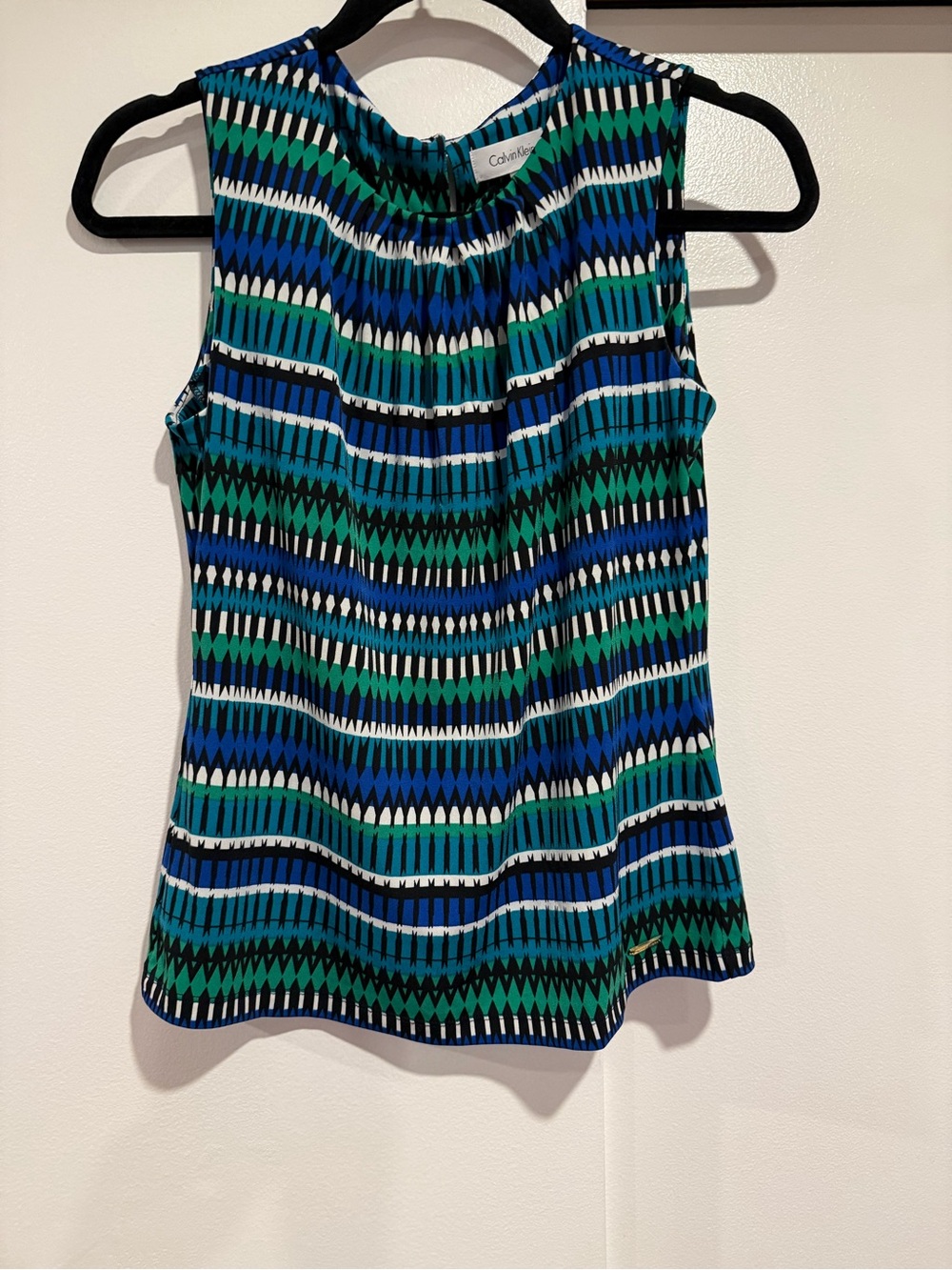 Calvin Klein Blue & Green Geometric Sleeveless Camisole Petite Small